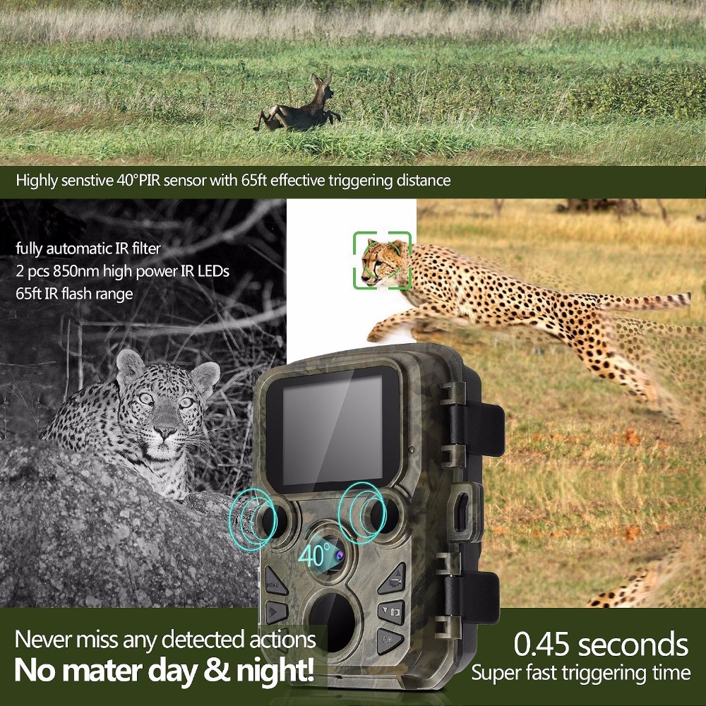 Mini Hunting Camera 12MP 1080P HD Video Night LEDs IR Trail Cam Track IR LEDS Range Up To 65ft Photo-Traps