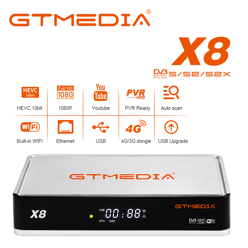 New GTmedia X8 DVB-S/S2/S2X Satellite TV Receiver Bulti in wifiSupport Europe T2MI ACM VCM Satellite Receptor Decoder