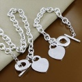 925 Sterling Silver Jewelry Fashion Heart Chain Bracelet Necklace Two-Piece Jewelry Sets Trendy Jewelry Gifts