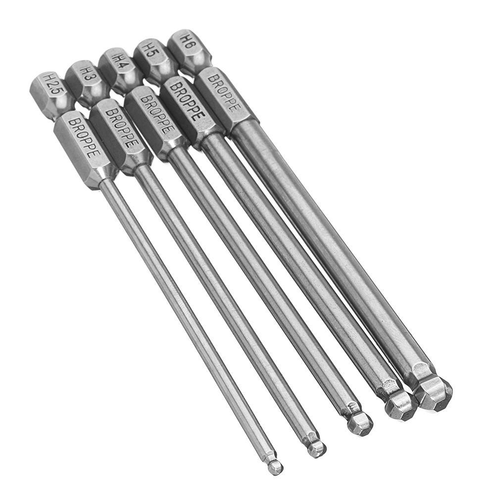 Broppe 5pcs/Set Ball Bit Screwdriver Drill Bits Screw Driver Bits Hex Shank Magnetic Spherical 1/4" Driver Bit 2.5/3/4/5/6mm