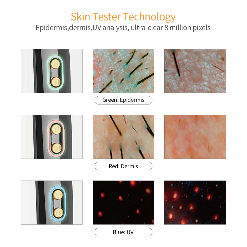 HD 8 Million Pixels Facial Skin Analyzer Detector Skin Scope Oily Acne Moisture Comprehensive Skin Analysis for Beauty Spa Salon