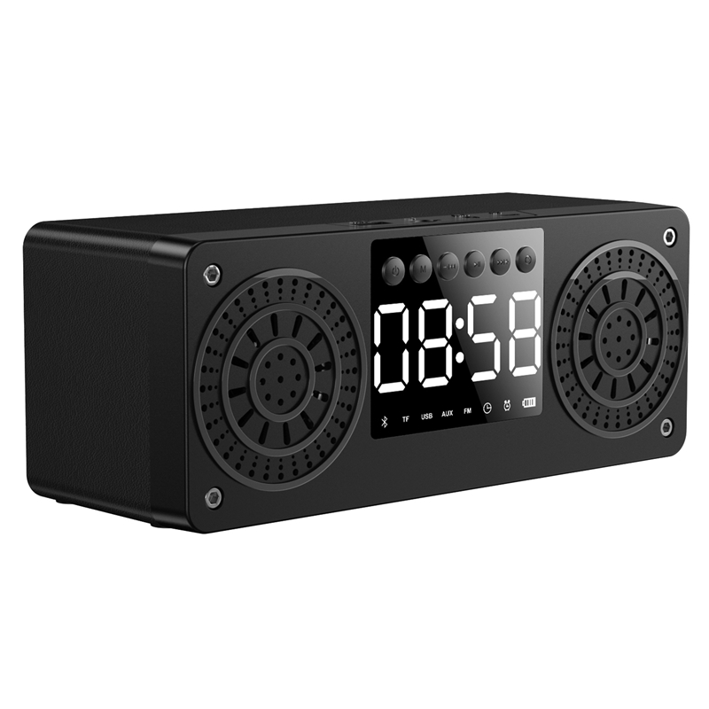 Stereo Wooden Subwoofer Bluetooth Speaker FM Radio Portable Mp3 Play Super B Loudspeaker Computer Column Black