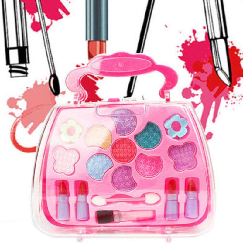 Princess Makeup Set For Kids Cosmetic Girls Gift Kit Eyeshadow Lip Gloss Blushes Girl Carrying Box Play House Toy