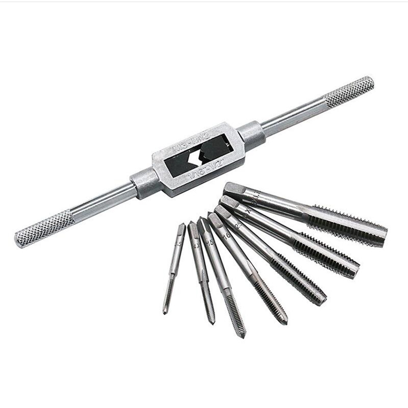 M3-M8/M12 6/8Pcs Hand Screw Thread Metric Plug Tap Set M3-M12 With Adjustable Wrench