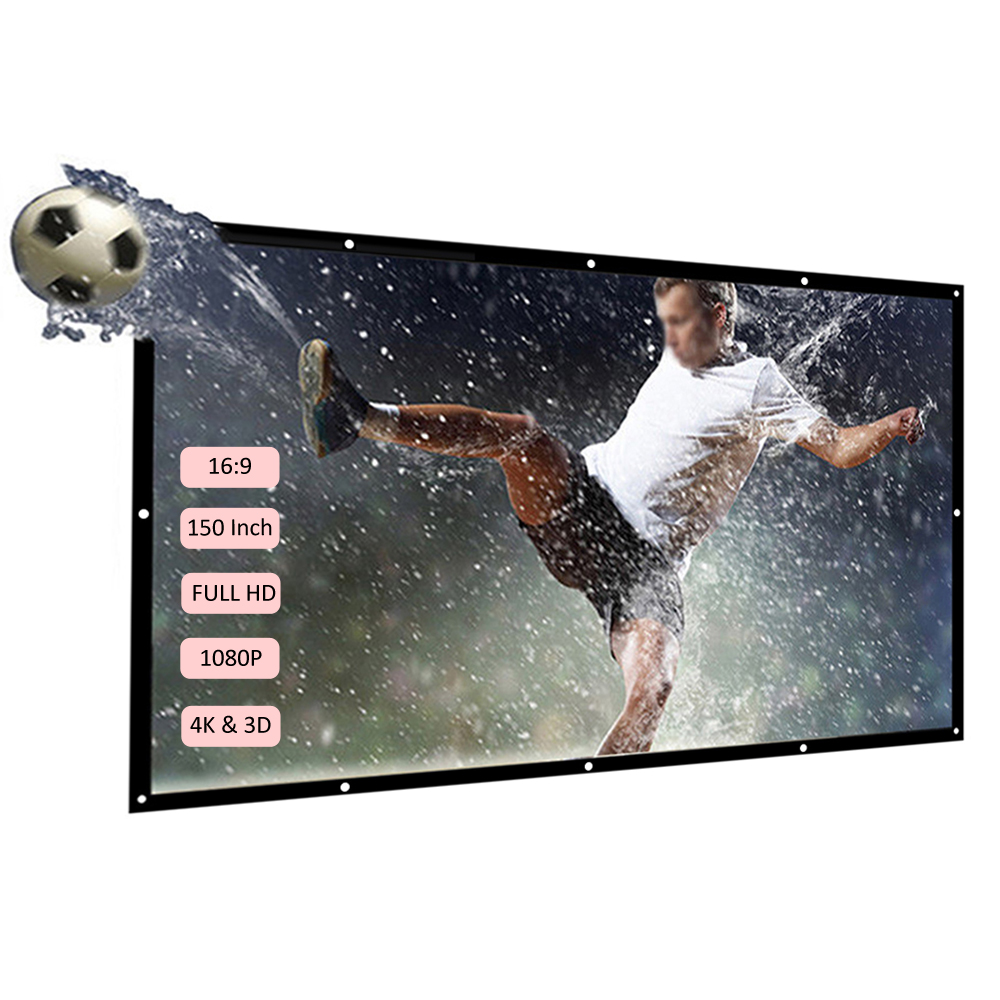 60-150 Inch Portable Projector Screen HD 16:9 White Diagonal Video Projection Screen Foldable Wall Mounted Home White Dacron