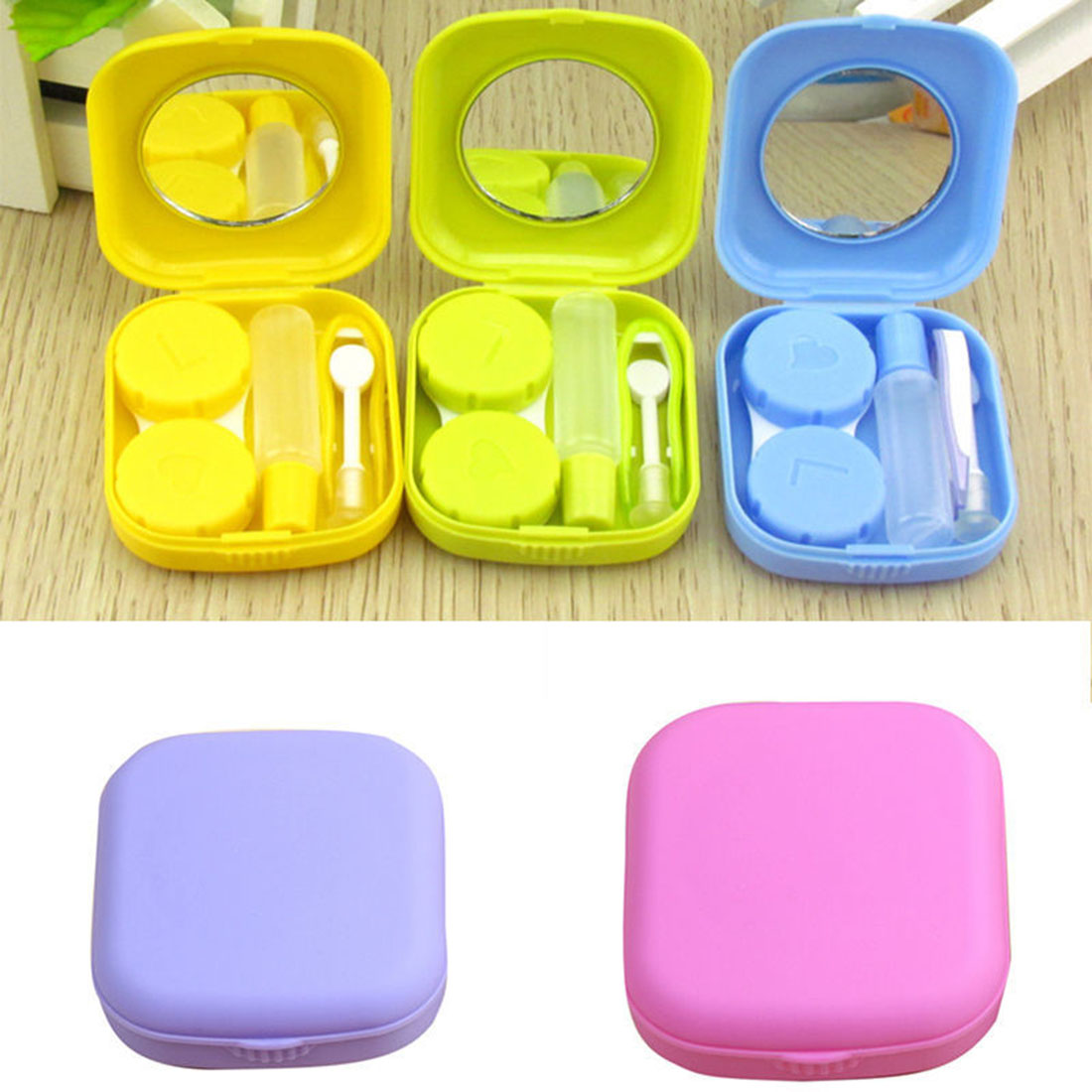5 Colors Cute Pocket Mini Square Contact Lens Case Box Travel Kit Easy Carry Mirror Container Eyewear Accessories