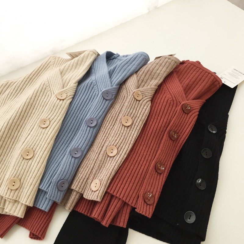 Women's Sweaters Autumn Spring Short Cardigans Single Breasted V-Neck Casual Sweaters Female Solid Knitted Jackets Jumpers