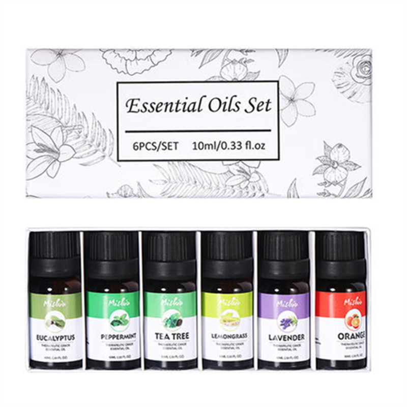 MISHIU 6Pcs/set Pure Natural Essential Oil Set Humidifier Rosemary Peppermint Massage Aromatherapy Fragrance Set Gift Box 10ML