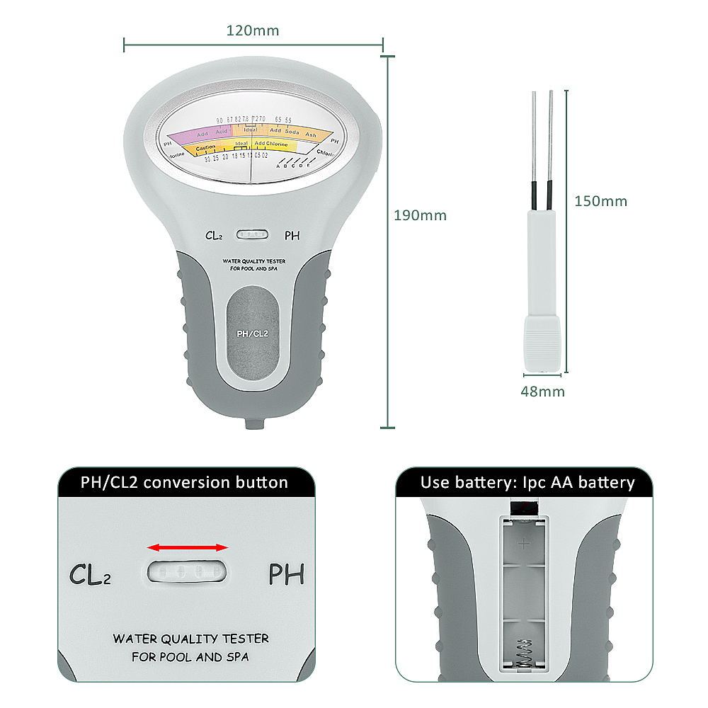 CL2 Tester 2 In 1 Water Quality PH & Chlorine PC-101 Level Portable Digital PH Meter Pool Spa Analytical Instruments