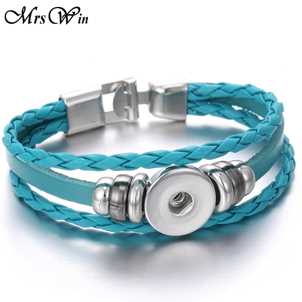 New Leather Snap Button Bracelet Fit 20mm 18mm Snap Buttons Jewelry Handmade Braided Pu Leather Snap Bracelet lot