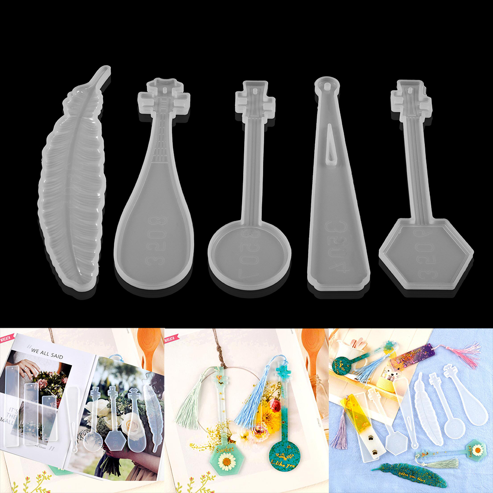 1pcs Bookmark Silicone Mould Making UV Epoxy Resin Jewelry Feather Lute Guitar Molds For DIY Silicone Transparent Mold Supplies