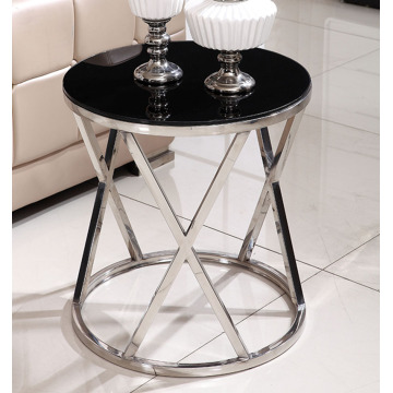 Stainless Steel Sofa Side Table Corner Table Small Apartment Living Room Round Coffee Table End Table Tempered Glass Marble Top