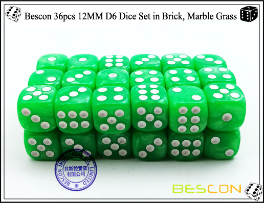 Bescon 36pcs 12MM D6 Dice Set in Brick, Marble Grass-3