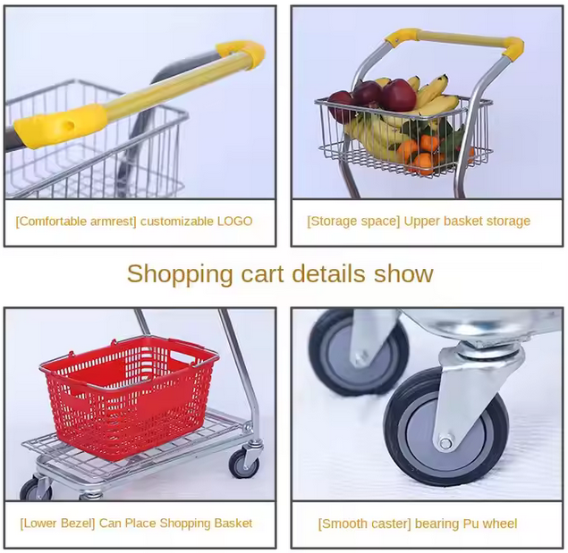 Supermarket Double Layer Fruit Shopping Cart