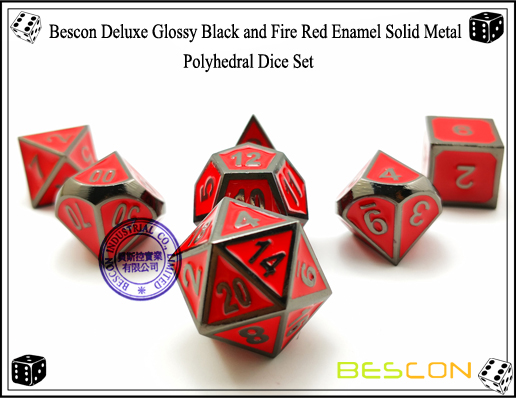 Bescon Deluxe Glossy Black and Fire Red Enamel Solid Metal Polyhedral Role Playing RPG Game Dice Set (7 Die in Pack)-1