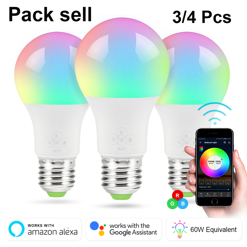 3/4Pcs WiFi Smart Light Bulb Dimmable Multicolor E27/E14/B22 6.5W LED Lamp Compatible with Alexa and Google Assistant Smart Home