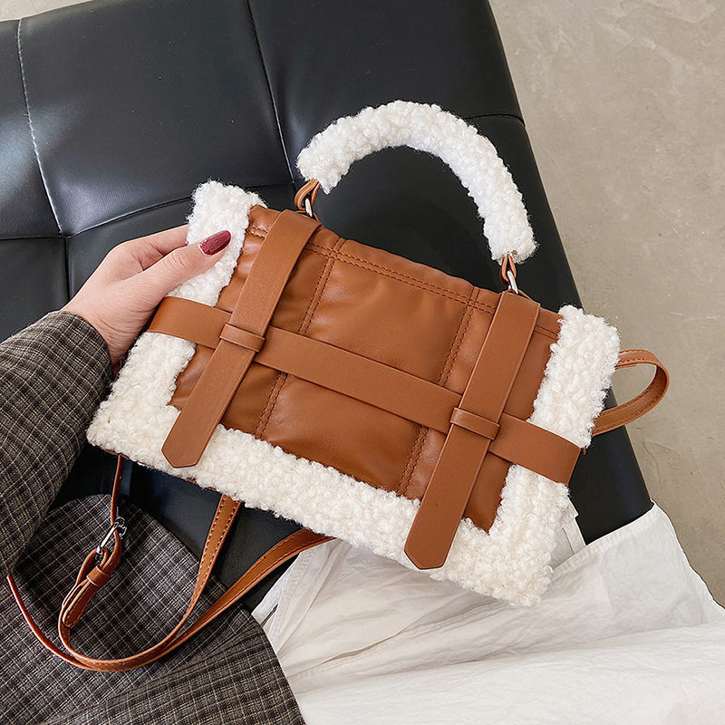 Ins Faux Lamb Wool Square Bag Female Winter Soft Fur Designer Handbag Shoulder Messenger Crossbody Bags For Luxury Women Za