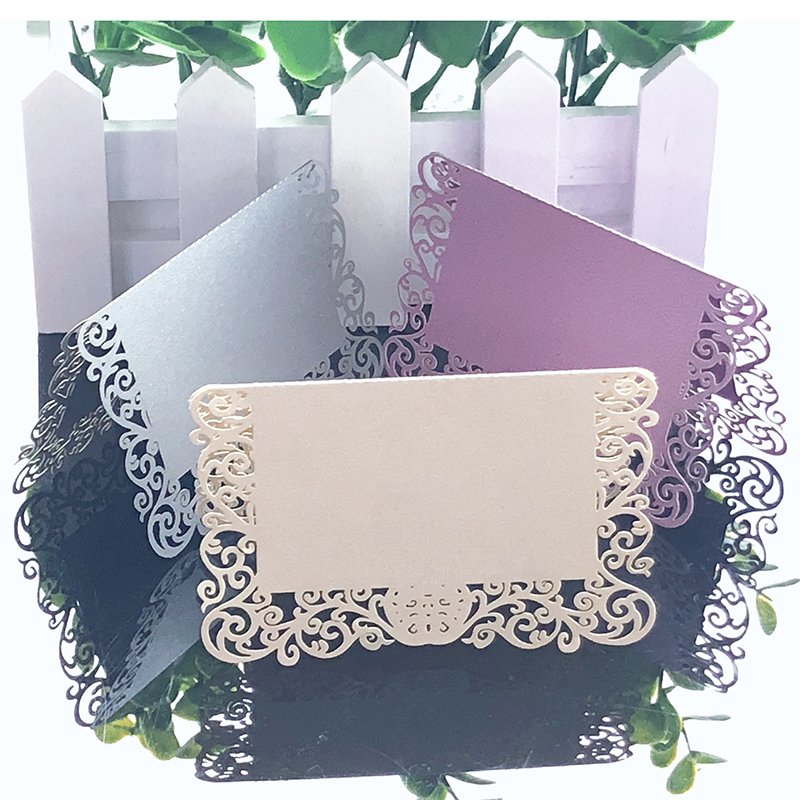 10Colors 50pcs Lace Name Place Cards Wedding Decoration Table Name Message Greeting Card Baby Shower Event Party Decor Supplies