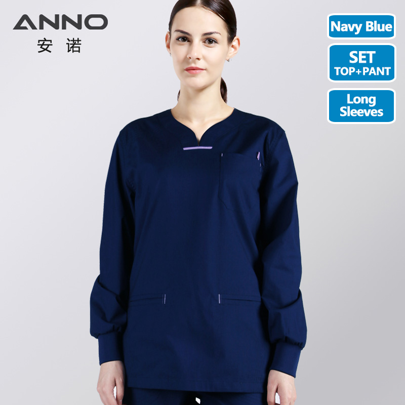 ANNO Elasticity Cotton Spandex Body Nurse Uniform Female Scrubs Suit Dental Hospital Set Work Wear Short/Long Sleeves Clothing