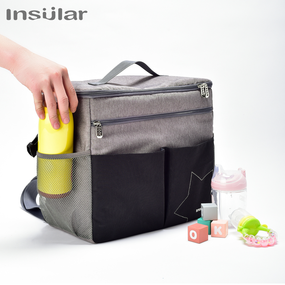 Insular Mommy Diaper Bags Mother Large Capacity Travel Nappy Backpacks with Anti-loss Zipper Solid Baby Maternity Nursing Bags