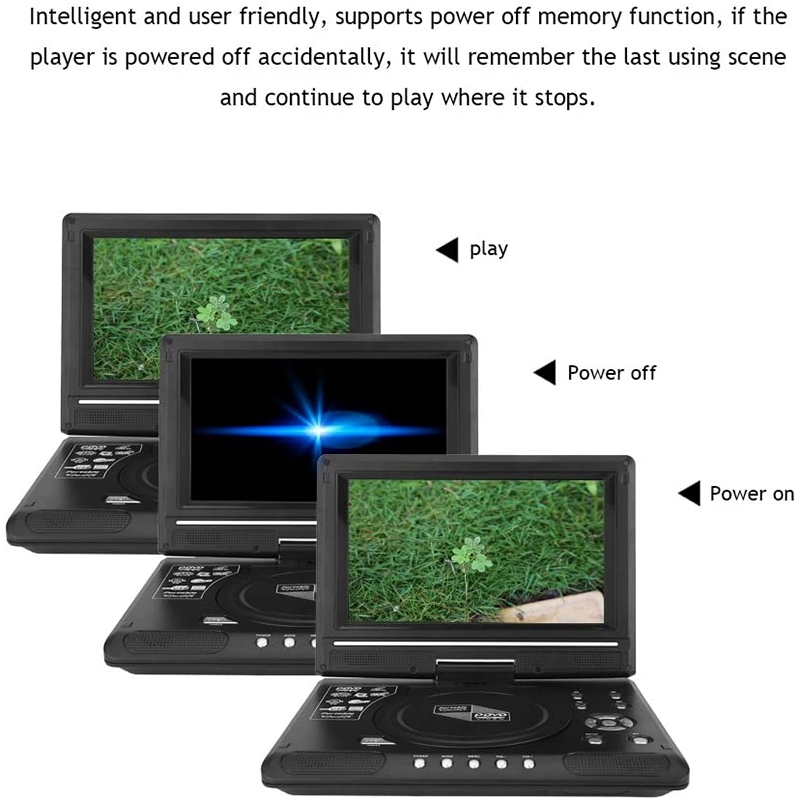 9.8 Inch Portable Home Car DVD Player Rotatable VCD CD Game TV Player Radio Adapter Support FM Radio Receiving-US Plug