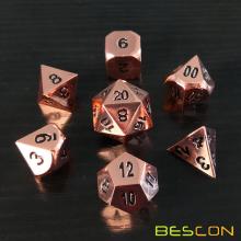 Bescon Heavy Duty Rose Copper Solid Metal Dice Set, Shiny Rose Metallic Polyhedral D&D RPG Game Dice 7pcs Set
