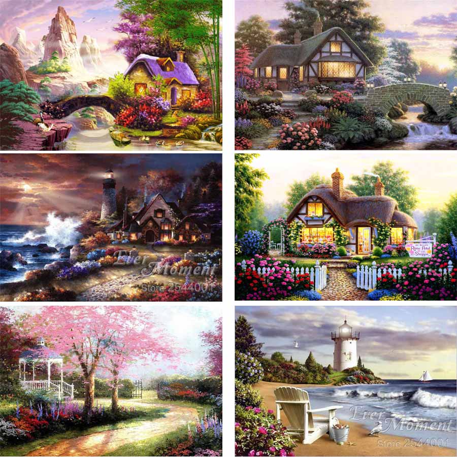 diamond Painting landscape Cross Stitch Kit European villa Diamonds Embroidery Painting Diamond Mosaic Home Decoration ASF051