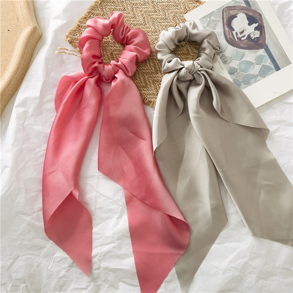 women Summer scrunchy Turban Bow Streamers Hair Scrunchies Ribbon Hair Ties Horsetail Ties Solid Head Wrap hair accessories