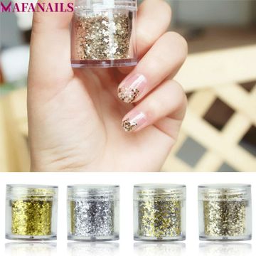 1 Pot Gold/Silver Color Holographic Nail Glitter Powder Gradient Mix Sequins Flakes Holographic Nail Art Sequins Decoration 10ML