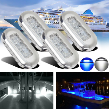 4pcs 2835 SMD 12V Boat Marine Signal Lamp Blue/White Clear Grade Large Waterproof LED Courtesy Lights Stair Deck