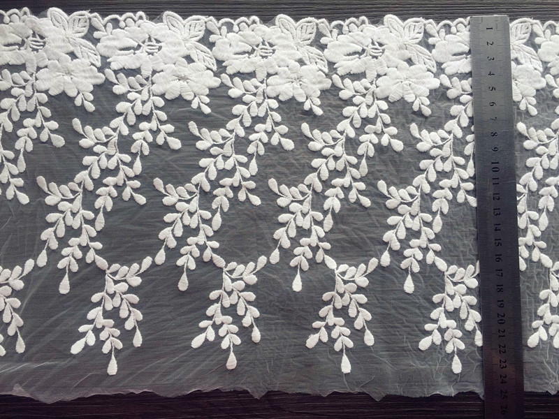 Width 31cm Off White Cotton Wire Embroidered Lace Fabric DIY Handmade Lace Materials, Dress Clothing Accessories Lace