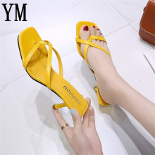 Gladiator Sandals High Heels Sandal Shoes Fashion Cross Brand Strap Flip Flops Sexy Thin High Heel Pumps Square Toe Shoes Big 43