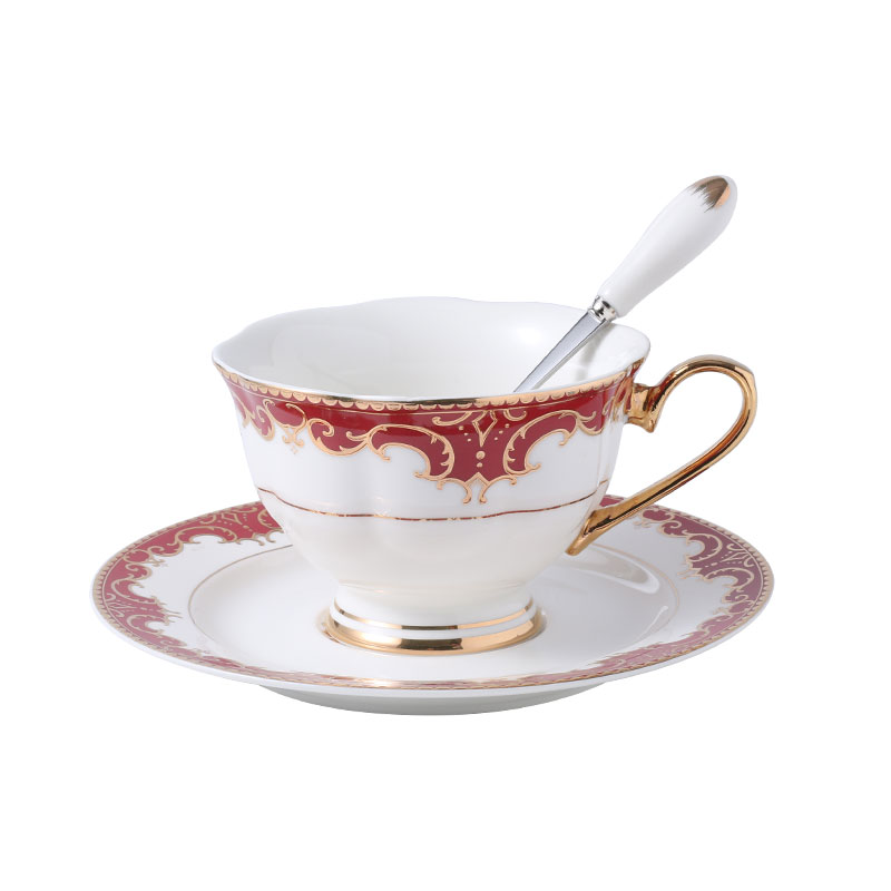 British ceramic afternoon tea red tea cup Classic grid Couples coffee cup saucer Set European elegant bone china cup with spoon