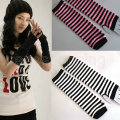 2020 Women Fashion Long Fingerless Gloves Striped Elbow Sleeve Arm Warmer Knit Mittens Work Gloves White Black