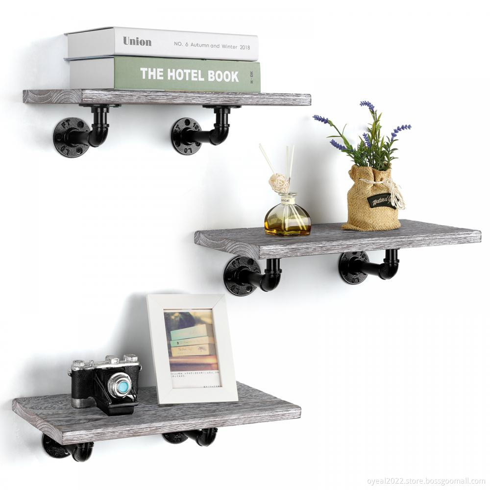 3 Pieces Industrial Floating Shelves with Metal Pipe