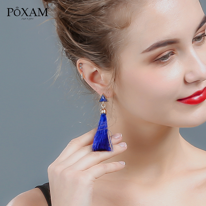 POXAM Vintage Tassel Dangle Drop Earrings For Women Bohemian Silk Fabric Long Fringe Earings 2019 Female Brincos Fashion Jewelry