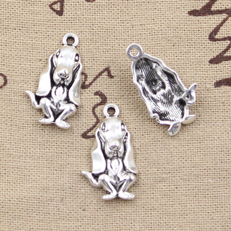 15pcs Charms Hound Dog 25x14mm Antique Silver Color Plated Pendants Making DIY Handmade Tibetan Silver Color Jewelry