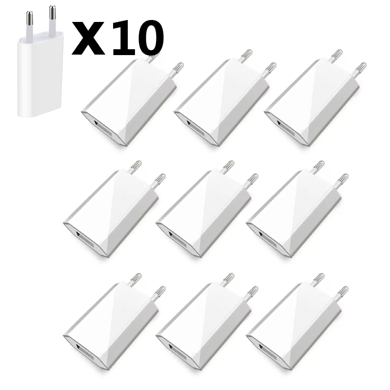 10pcs/Lot EU Plug Wall AC USB Charger For Apple iPhone X XS MAX 8 Travel Charger Adapter For iPhone 3GS 4 4S 5 5S 6 6S 7