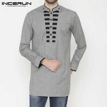 INCERUN Vintage Men's Printed Shirt Long Sleeve Retro Stand Collar 2021 Tops Streetwear Ethnic Style Mens Shirts Indian Clothing