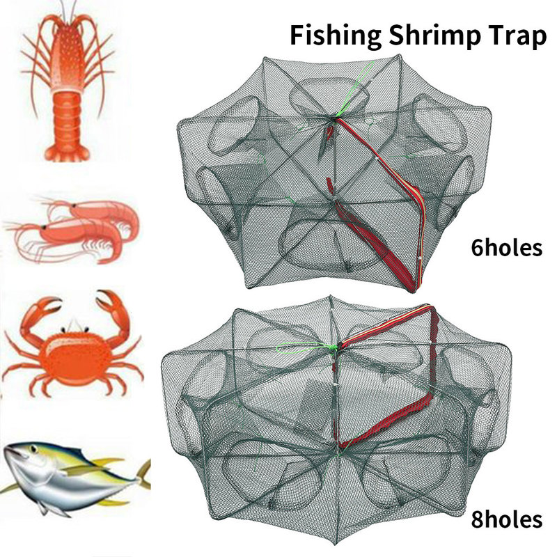 Strengthened 6/8 Holes Automatic Fishing Net Cage Foldable Fish Crab Shrimp Trap Folding Fishing Network Tackle Tools Dropship