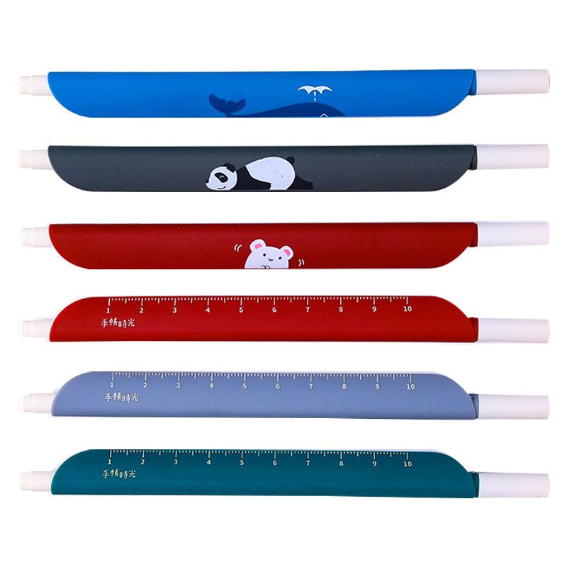 0.5mm 3 in 1 Retro Color Multifunction Gel Pen Creative Journal Ruler Pen Cartoon Bookmark Pen Office Supplies School Stationery