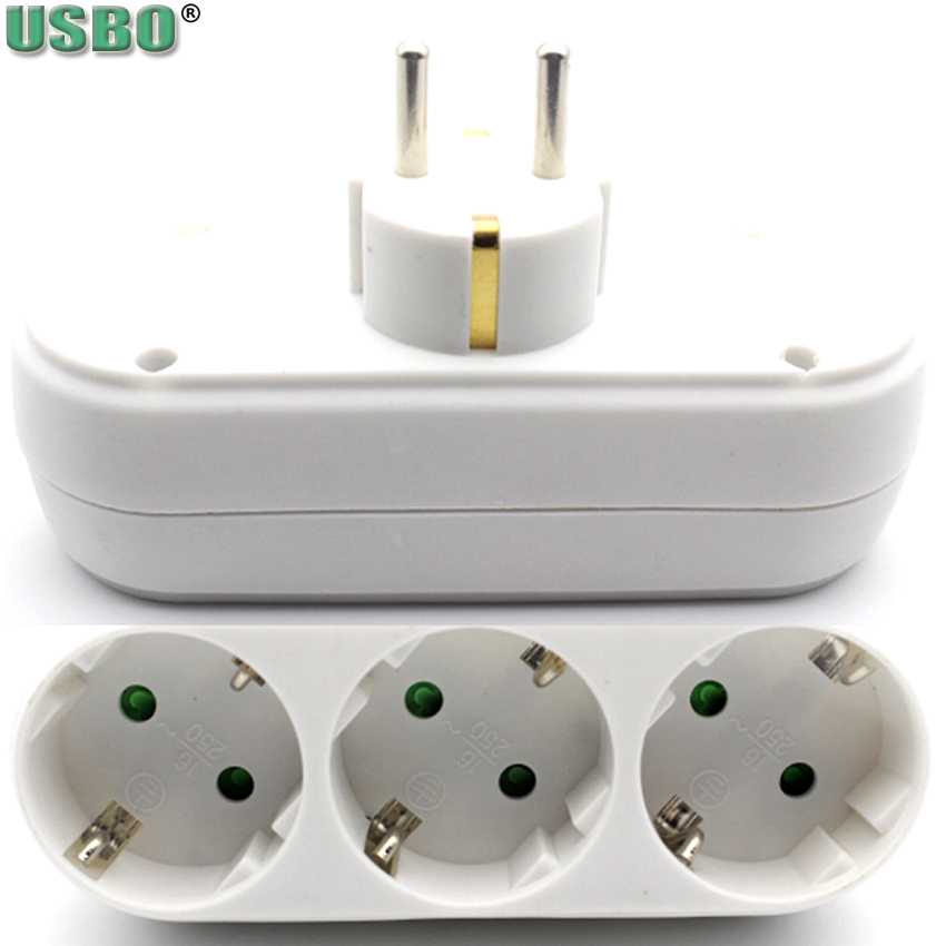 White EU 3pole Power Convert Plug Wall Socket 16A 250V 3way 2way Power Strip Outlet Triple German Standard Adapter Plug 3500w