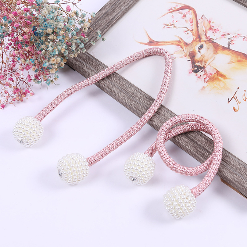 9 Colors Pearl Magnetic Ball Straps Simple Woven Curtain Buckle Clips Hook Holder Non-perforated Magnetic Curtains Tape Home