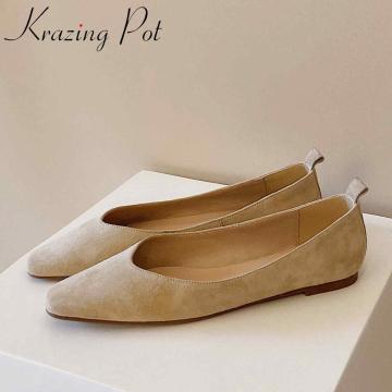 Krazing pot European design full grain leather square toe shoes women handmade high quality simple style modern spring flats L63