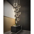 Nordic luxury black LED Spiral staircase long ring chandelier large hanging lamp modern villa lighting living room round fixture