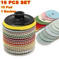 16pcs Diamond Polishing Pads 4'' 100mm for Granite Stone Concrete Marble Polishing Use Wet/Dry Grinding Discs Kit