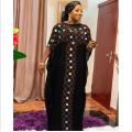 Black African Design Dashiki Dress Beading Abaya Vintage Bandage Bazin Bat Sleeve Robe Gowns Africa Sexy Lady Party Fairy