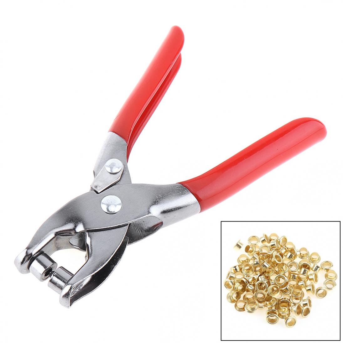 New 6 Inch Rivets pliers Holes Punch Hand Pliers Tool with Lock Catch and 100 Rivet for Punching Leather Belt