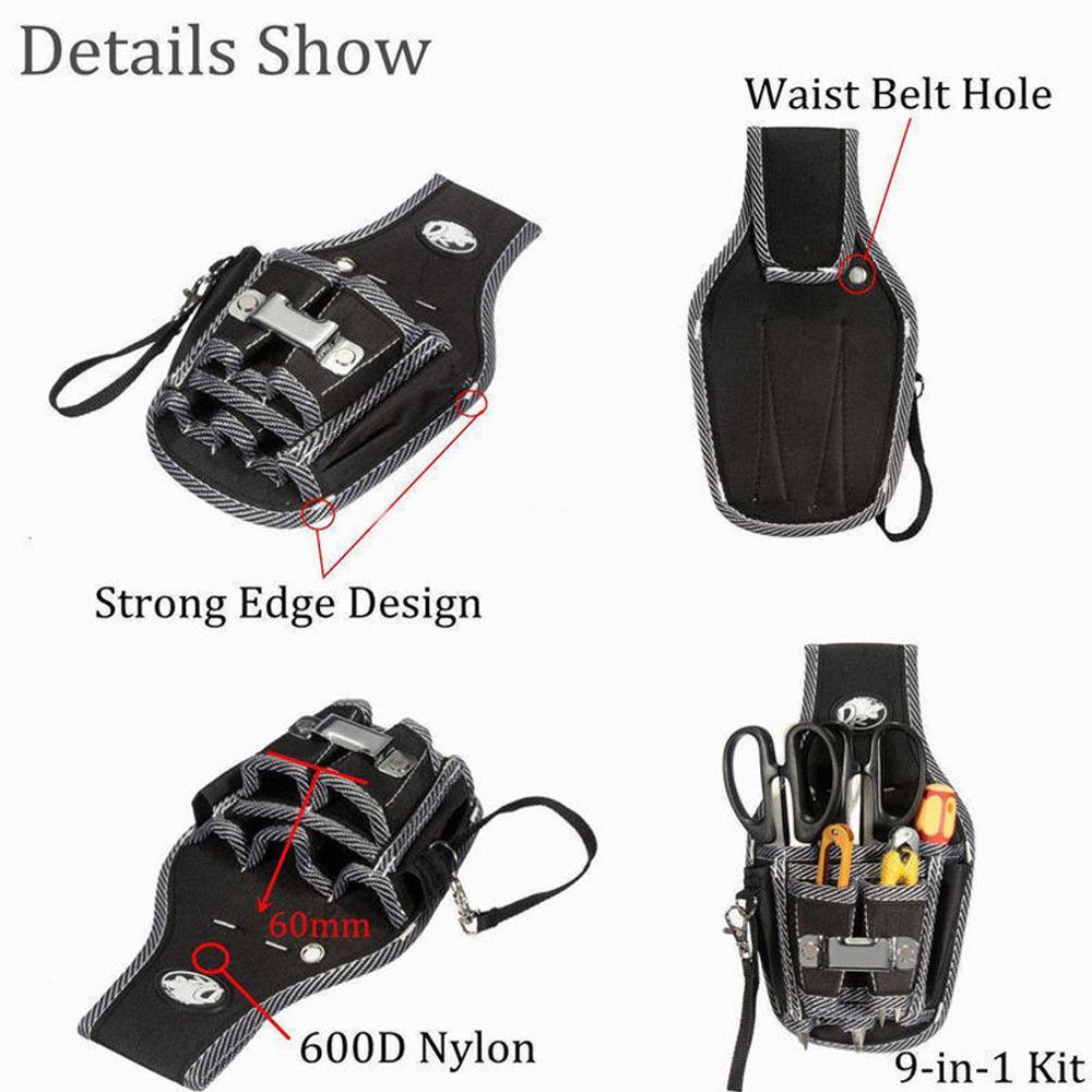 9 in 1 Screwdriver Waist Tool Bag Plier Drill Electrician 600D Nylon Fabric Pouch Twill Belt Utility Holder Bag