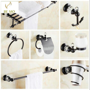 Black Brass &Crystal Bathroom accessories Bath Hardware Set Towel Rack Towel Bar Paper Holder Soap Dish cup holder toilet JM251